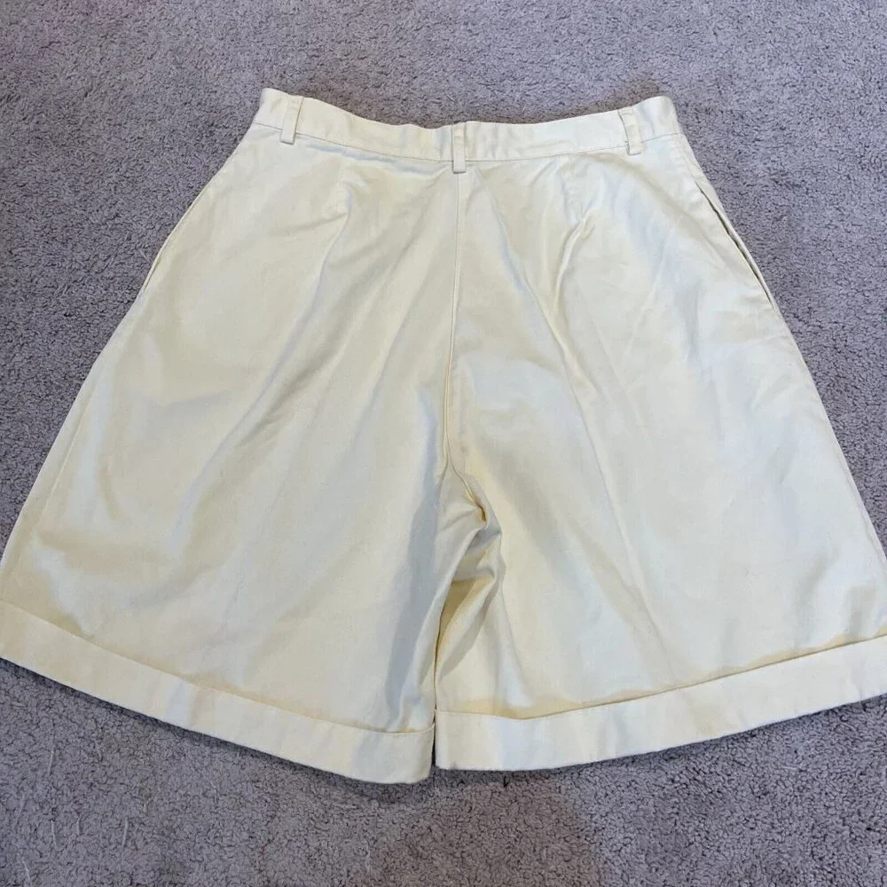 Charter Club Bermuda Twill Shorts Women's 14 Yellow Pleated Cuffed 100% Cotton